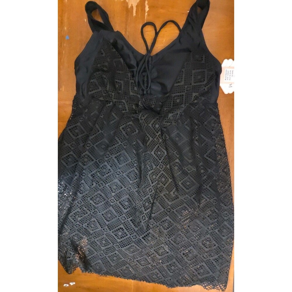Wantdo One Piece Swimsuit Swimdress Sz 16-18 Black Crochet Padded Cups Bathing